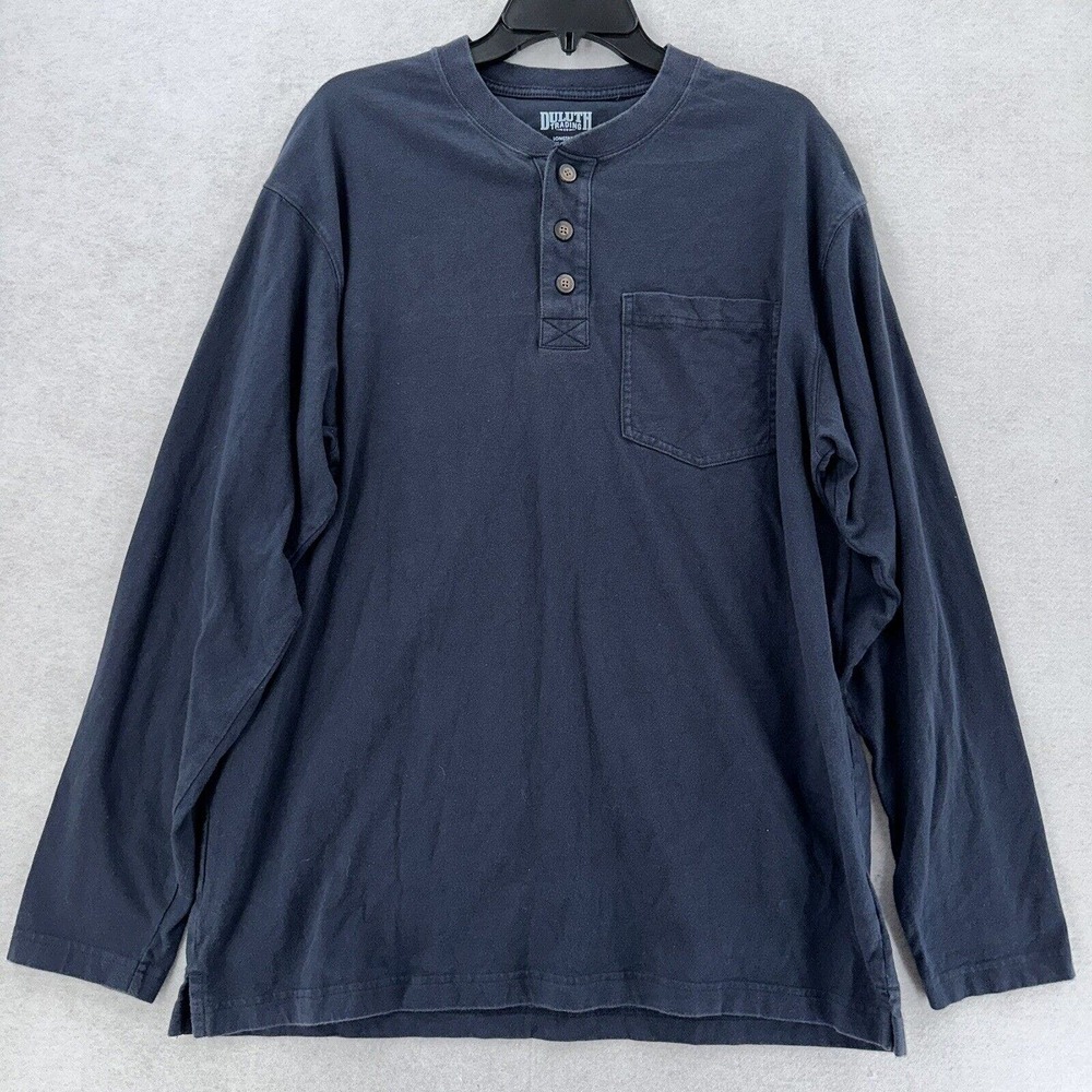 Duluth‎ Trading Company Blue Long Sleeve Cotton Henley Shirt Mens Medium